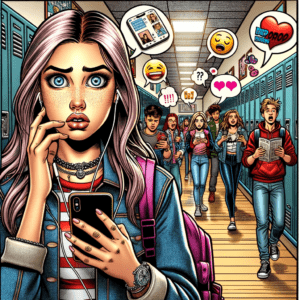 Schoolgirl experiencing "FOMO".